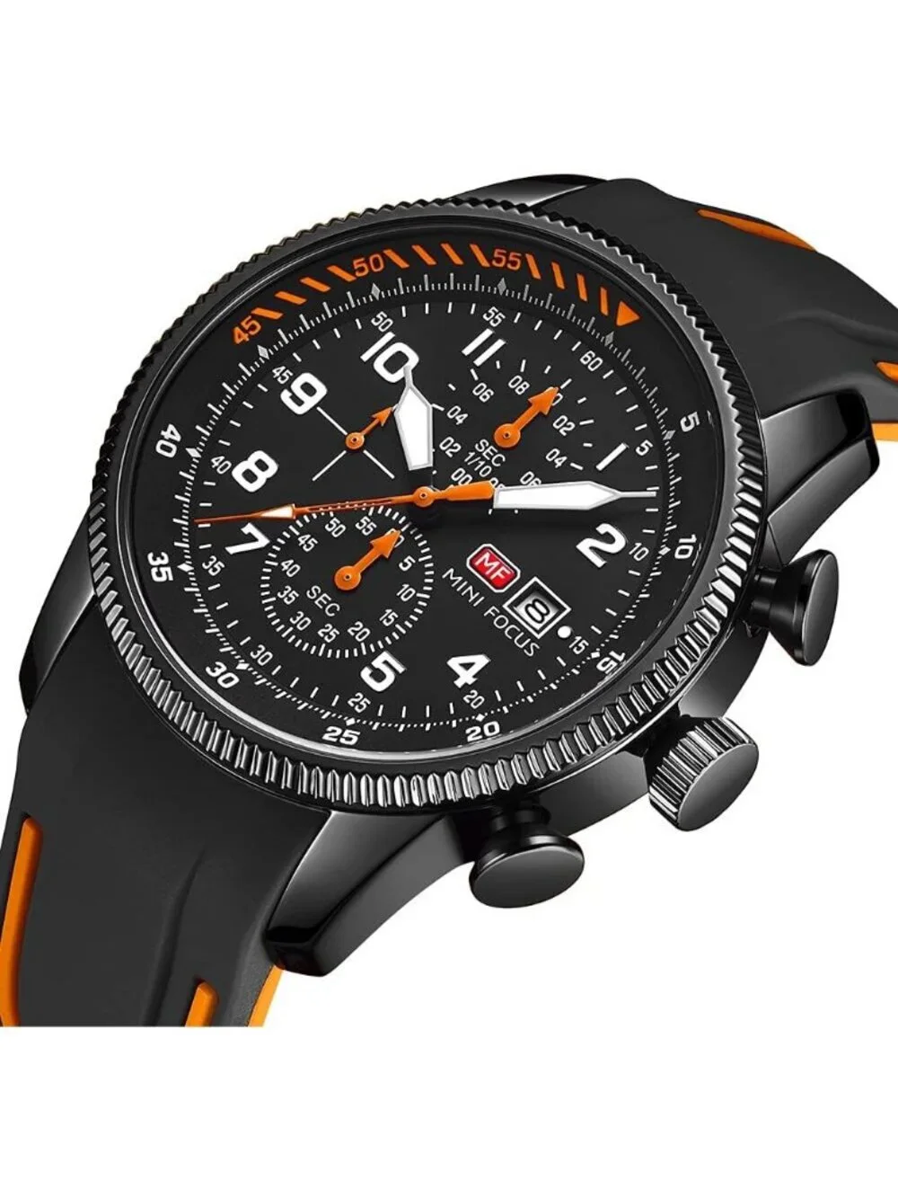 Mens Black And Orange Analog Waterproof Chronograph Classic Stylish Casual Watch